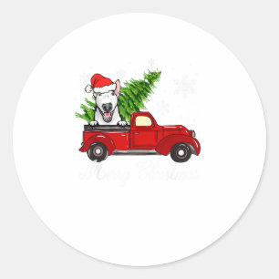 Bull Terrier Dog Riding Red Truck Ronde Sticker