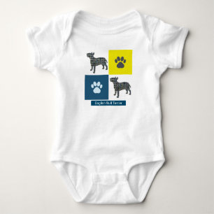 Bull Terrier Dog Silhouette & Paw Y&B Grid Square Romper