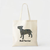Bull Terrier Dog Silhouette Yellow & Black Grid Tote Bag (Voorkant)