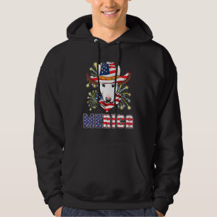 Bull Terrier Dog Us Flag Pet Fireworks Merica 4th Hoodie