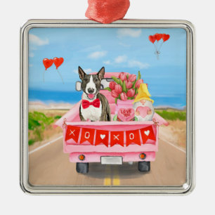 Bull Terrier Dog Valentijnsdag Truck Hearts Metalen Ornament