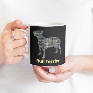 Bull Terrier Dog Yellow & Black Grid Line Koffiemok