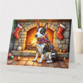 Bull Terrier Fireplace with Christmas Lights Kaart (Voorkant)