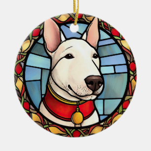 Bull Terrier Gebrandschilderd Glas Kerstmis Keramisch Ornament