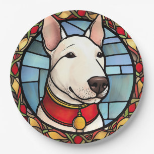 Bull Terrier Gebrandschilderd Glas Kerstmis Papieren Bordje