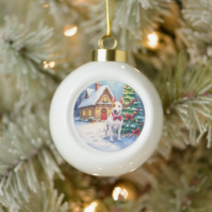 Bull Terrier Gezellig Cottage Kerstboom Kunst Keramische Bal Ornament