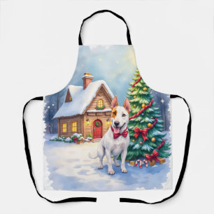 Bull Terrier Gezellig Cottage Kerstboom Kunst Schort
