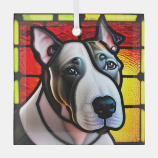 Bull Terrier "Glas in lood" Glas Ornament (Voorkant)