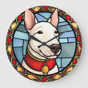 Bull Terrier Glas in lood Kerst Grote Klok