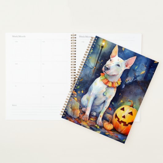 Bull Terrier Halloween avec citrouilles effrayant (Devant avec enveloppe)