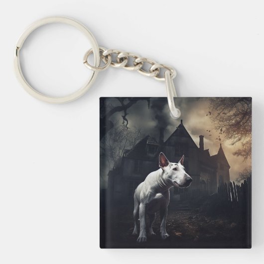 Bull Terrier Halloween Griezelen Sleutelhanger (Voorkant)