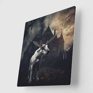 Bull Terrier Halloween Griezelen Vierkante Klok