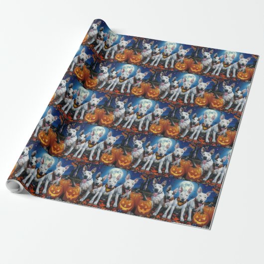 Bull Terrier Halloween Spooky Cadeaupapier (Uitgerold)