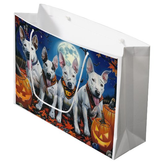 Bull Terrier Halloween Spooky Groot Cadeauzakje (Voorkant Gekanteld)