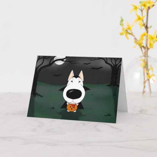 Bull Terrier Halloween Vampire Kaart (Gele Bloem)