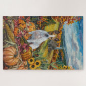 Bull Terrier Hond Herfst Oogst Thanksgiving Legpuzzel (Horizontaal)