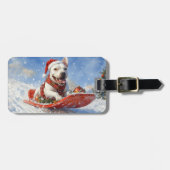 Bull Terrier Hond in Sledge Laat het Sneeuw Kerstm Bagagelabel (Voorkant horizontaal)