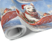 Bull Terrier Hond in Sledge Laat het Sneeuw Kerstm Cadeaupapier (Rol Hoek)