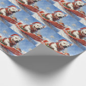Bull Terrier Hond in Sledge Laat het Sneeuw Kerstm Cadeaupapier (Hoek)