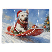 Bull Terrier Hond in Sledge Laat het Sneeuw Kerstm Groot Cadeauzakje (Voorkant)