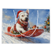 Bull Terrier Hond in Sledge Laat het Sneeuw Kerstm Groot Cadeauzakje (Achterkant)