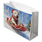 Bull Terrier Hond in Sledge Laat het Sneeuw Kerstm Groot Cadeauzakje (Achterkant Gekanteld)