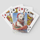 Bull Terrier Hond in Sledge Laat het Sneeuw Kerstm Pokerkaarten (Achterkant)
