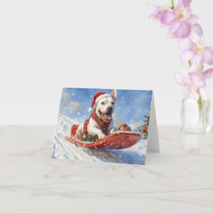 Bull Terrier hond in slee Laat het sneeuwen Kerstm Kaart