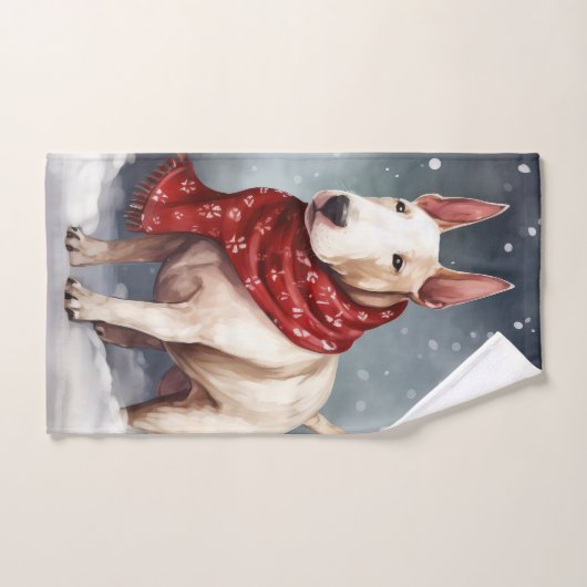 Bull Terrier Hond in Sneeuw Kerstmis Bad Handdoek (Handdoek)