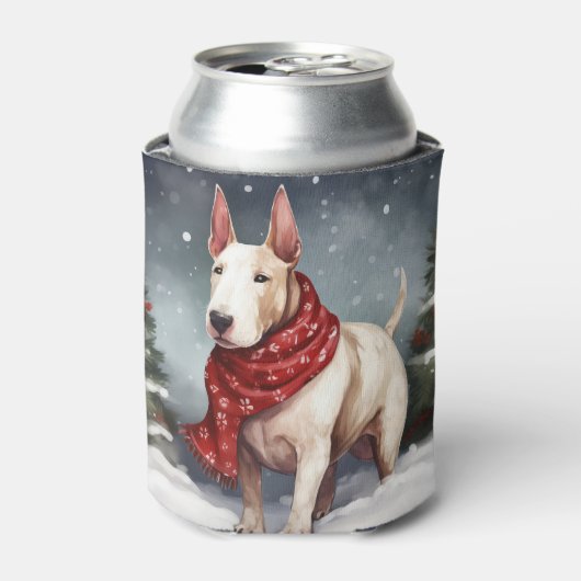 Bull Terrier Hond in Sneeuw Kerstmis Blikjeskoeler (Blikje Voorkant)