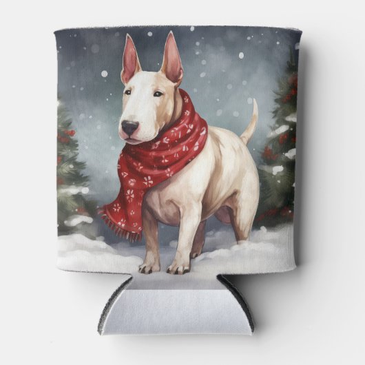 Bull Terrier Hond in Sneeuw Kerstmis Blikjeskoeler (Voorkant)
