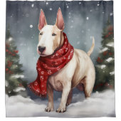 Bull Terrier Hond in Sneeuw Kerstmis Douchegordijn (Voorkant)