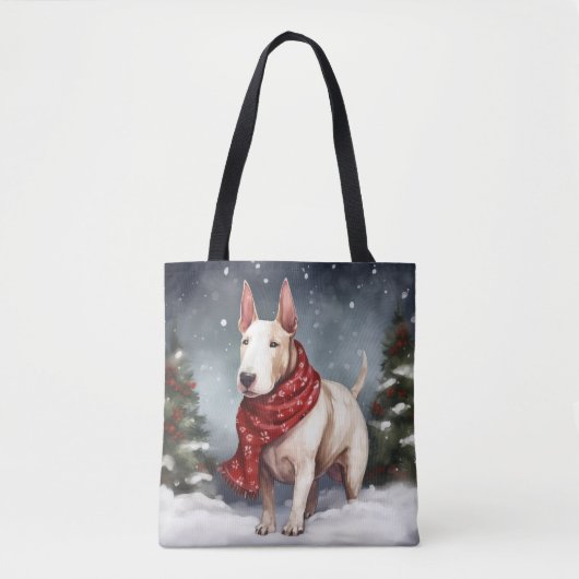 Bull Terrier Hond in Sneeuw Kerstmis Draagtas (Voorkant)