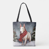 Bull Terrier Hond in Sneeuw Kerstmis Draagtas (Achterkant)