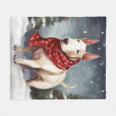 Bull Terrier Hond in Sneeuw Kerstmis Fleece Deken (Voorkant (Horizontaal))