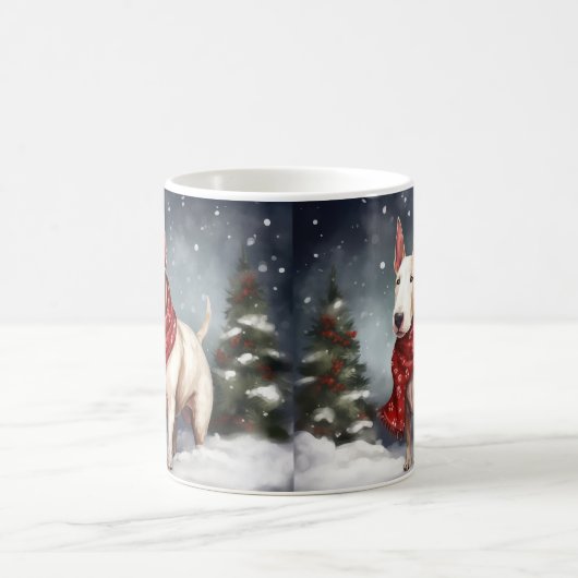 Bull Terrier Hond in Sneeuw Kerstmis Koffiemok (Center)