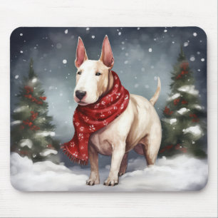 Bull Terrier Hond in Sneeuw Kerstmis Muismat