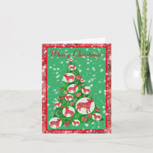 Bull Terrier Hond Kerstboom Versiering Kerstmis Kaart