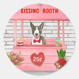 Bull Terrier hond kussende booth Valentijnsdag Ronde Sticker
