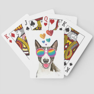 Bull Terrier hond met harten Valentijnsdag Pokerkaarten