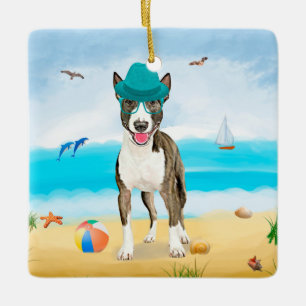 Bull Terrier-hond op het strand Keramisch Ornament