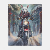 Bull Terrier Hond Rijden Motorfiets Kerstmis Fleece Deken (Voorkant)