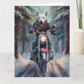 Bull Terrier Hond Rijden Motorfiets Kerstmis Kaart (Voorkant)