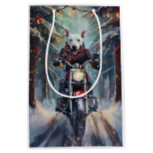 Bull Terrier Hond Rijden Motorfiets Kerstmis Medium Cadeauzakje (Voorkant)