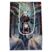 Bull Terrier Hond Rijden Motorfiets Kerstmis Medium Cadeauzakje (Achterkant)