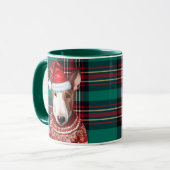 Bull Terrier Hond Rood en Groen Geplaagd Kerstmis Mok (Voorkant links)
