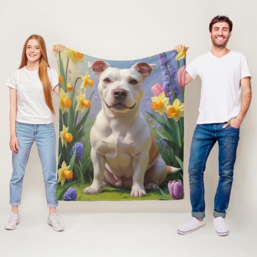 Bull Terrier Hond Spring Bloemen Schilderen Fleece Deken (In situ)