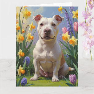 Bull Terrier Hond Voorjaarsbloemen Schilderij  Kaart