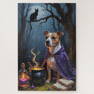 Bull Terrier Hond Whimsical Halloween Schilderij Legpuzzel
