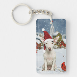Bull Terrier Hond Winter Wonderland Kerstvreugde Sleutelhanger